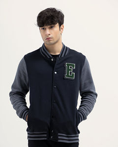 แจ็คเก็ตวาร์ซิตี้สีดำคุณภาพสูงสำหรับผู้ชาย คอตั้ง แขนหนัง แจ็คเก็ตเบสบอลแบบ Letterman สำหรับฤดูหนาว - Product Image 3