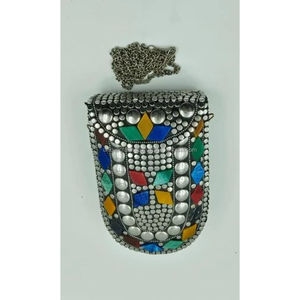 Sac à bandoulière en laiton mosaïque multicolore avec perles en métal et sangle de chaîne Sac à main fait à la main pour les femmes Party Wear - Product Image 2