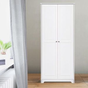 FCH White Five-Tier Double Door <b>Storage</b> Cabinet Elegant <b>Wardrobe</b> <b>Solution</b> - Product Image 1
