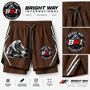BRIGHT WAY INTERNATIONAL <b>Men's</b> <b>Brown</b> Sport <b>Shorts</b> Sublimation Print Drawstring Waist Breathable Knitted Polyester <b>Short</b> Pants - Product Image 1