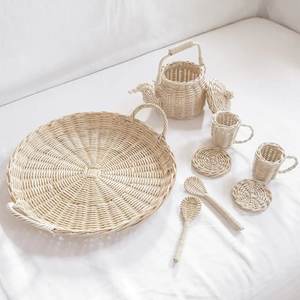 ชุดของเล่นเด็ก ชุดน้ำชาจิ๋วทำจากหวาย ชุดน้ำชาหวายทำมือขนาดเล็ก ขายส่ง - Product Image 3