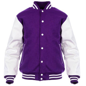 <b>Men's</b> Purple <b>White</b> letterman <b>jacket</b>/letterman <b>jacket</b> Cotton Polyester Preppy Style Turn-down Collar Regular Sleeve Autumn Casual - Product Image 1