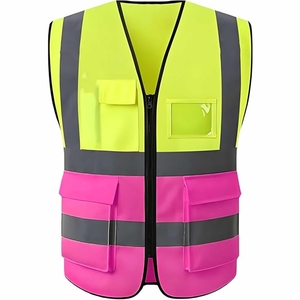 Gilet de sécurité réfléchissant haute visibilité pour hommes avec poches, fermeture éclair, décontracté, respirant, vêtement d'extérieur d'été, design col en V - Product Image 2