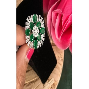 Alluring Flower Shape Cocktail <b>Ring</b> Women's 18K <b>silver</b> Plated Rhinestone Pave Setting Glam Party Jewelry - Product Image 1