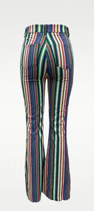 High Waist <b>Striped</b> Flare Pants With Zipper Fly Casual Full Length <b>Women's</b> <b>Trousers</b> - Product Image 2