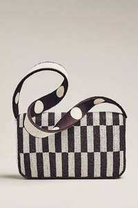 Sac à bandoulière à rabat pour femme, motif rayé, broderie de perles, design lignes horizontales noir et blanc, pour soirée - Product Image 3