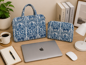 Le Souvenirs - Bolso de Mano para Portátil con Diseño Floral Azul, Estilo Casual y de Lujo, con Asa y Cierre, Ecológico, Duradero y Protector - Product Image 2