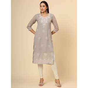 ATTRACTIVE GEORGETTE LUCKNOAWI CHICKENKARI TRAVAIL SEULEMENT KURTI GRIS - Product Image 1