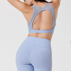Women Light <b>Blue</b> Racerback Sports <b>Bra</b> Seamless Solid Color Medium Support Yoga Workout Top Breathable Activewear - Product Image 2