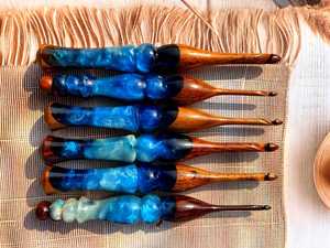 Handmade Blue Resin Wood Crochet <b>Hook</b> | Ergonomic Design | Eco-Friendly Durable | Ocean Style Crochet Knitting Tool Customizable - Product Image 2