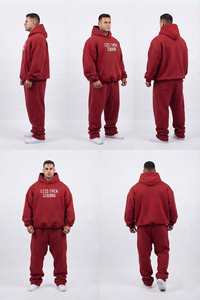 Men Over-Sized Hooded Tracksuit 100% Cotton Heavy Weight Hoodies Sweat Pant Set 400-500 GSM Customized Loose Fit Tracksuits Men - Product Image 5