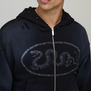 Rainbow <b>Spray</b> Customized Design Men Streetwear Factory Men's Punk Street <b>Style</b> Graphic Print Rhinestone Embellished Ninja Hoodie - Product Image 2