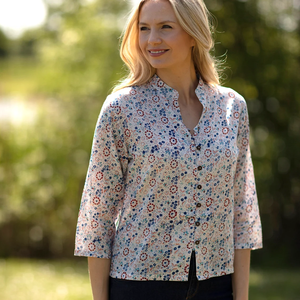 Elegante Kurti Corto de Algodón con Estampado Floral, Cuello Mao y Placket Frontal Clásico con Botones, Diseñado con Tela Transpirable - Product Image 3