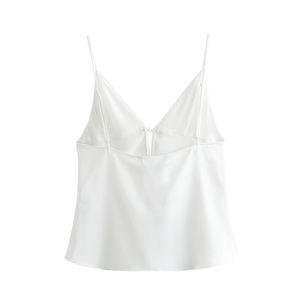Gilet en satin de soie texturé pour femmes, nouvelle mode 2024, décoré d'un nœud, rétro, sexy, sans manches, chic - Product Image 3