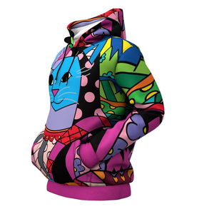 Sudadera con Capucha de Gato de Dibujos Animados Colorida para Hombre, Ajuste Regular, Tejido de Poliéster, Diseño Casual de Otoño con Bolsillos, Estampado por Sublimación - Product Image 2