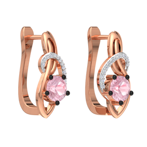 Pendientes de Aro de Plata de Ley 925 con Baño de Oro Rosa y Morganita Rosa, Diseño Infinito con Circonita Cúbica para Mujer, Hechos a Mano - Product Image 1