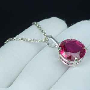 จี้รูปทรงกลมประดับทับทิมสีชมพู ดีไซน์เฉพาะตัว เงินแท้ 925 ทำมือ ของขวัญเดือนกรกฎาคม สร้อยคอ เครื่องประดับ - Product Image 2
