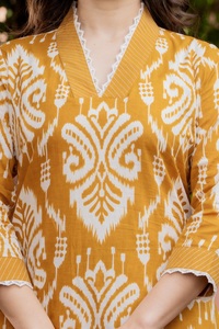 Salwar Kameez Amarillo de Algodón para Mujer con Estampado Descolorido, Corte Holgado, Largo hasta el Tobillo, Ropa Étnica Tradicional para Uso Diario Informal - Product Image 6