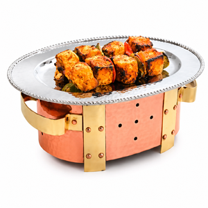 Durable Safe New Design Hammered <b>Copper</b> Finish Stainless Steel Kadai Serving Bowl Decorative Brass Handles Indian Design - Product Image 6