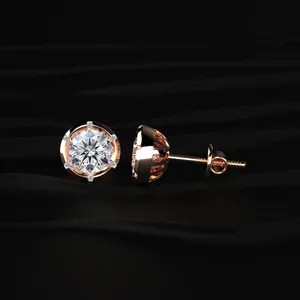 Boucles d'oreilles en diamant taille brillant rond, plaqué or rose 14 carats, diamants de laboratoire, à vendre pour l'exportation - Product Image 3