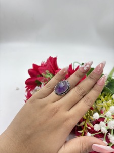 Natural Amethyst Oval <b>Statement</b> <b>Ring</b> Brass 925 Silver Plated Handmade Big Gemstone <b>Ring</b> for Women Wholesale - Product Image 5