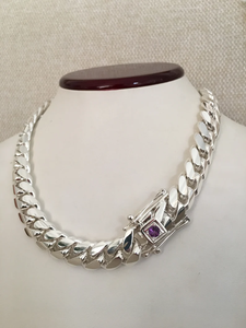<b>Silver</b> Plated Geometric <b>Choker</b> Necklace With Amethyst Stone Bezel Setting Link Chain Classic Party Jewelry Unisex - Product Image 3
