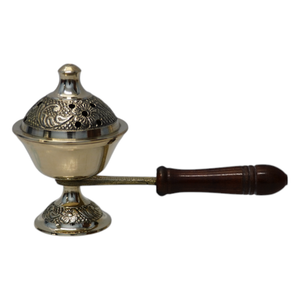 <b>Decorative</b> Handcrafted Brass Incense Burner with Wooden Handle Loban Bakhoor Burner Portable for Ritual Aromatherapy - Product Image 2