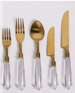 ชุดช้อนส้อมสแตนเลสแบบเป็นมิตรต่อสิ่งแวดล้อม ด้ามจับเรซิ่น คุณภาพพรีเมียม ช้อน ส้อม มีด ชุบทอง สำหรับรับประทานอาหาร - Product Image 5