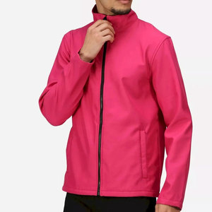 <b>Men's</b> Pink Windproof PU <b>Jacket</b> Stand Collar Zipper Closure Casual Outdoor Wear Autumn Regular Fit Solid Color <b>Lightweight</b> Fabric - Product Image 1