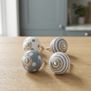 <b>Ceramic</b> Cabinet <b>Knobs</b> Round Modern Polka Dot Stripe Design for Kitchen Wardrobe Drawer Handles Durable Eco-Friendly Decorative - Product Image 5