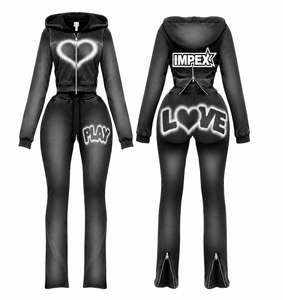 Ensemble unisexe personnalisé 2 pièces : sweat à capuche et pantalon évasé 100 % coton, séchage rapide, style vintage, taille élastique, design 2-en-1 - Product Image 1