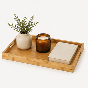 Eco-Friendly Natural Bamboo Serving <b>Tray</b> With Handles Large Rectangular Wooden <b>Breakfast</b> Platter For Coffee Table Ottoman Decor - Product Image 6