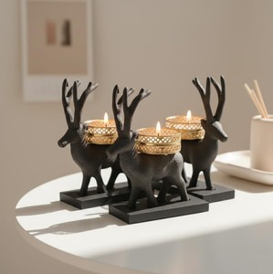 Porte-bougie chauffe-plat renne de Noël – Support de bougie renne noir et or pour décoration de table, décoration intérieure et cadeaux - Product Image 3
