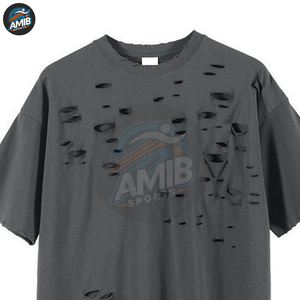 Camisetas para Hombre con Efecto Desgastado, MOQ Bajo, Material Poliéster/Algodón, Ligeras, Sólidas, Transpirables, Estilo Urbano, Logotipo Personalizado, Todos los Colores - Product Image 2