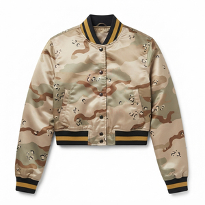 Blouson universitaire court en satin camouflage personnalisé pour femme – Nouveau style respirant, vente en gros, best-seller, vêtements sur mesure - Product Image 4