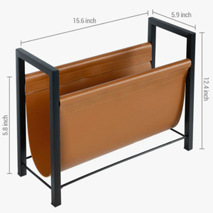 Minimalist Black Leather Magazine Rack With <b>Metal</b> <b>Frame</b> Freestanding Modern Caramel Leatherette Magazine Rack - Product Image 5