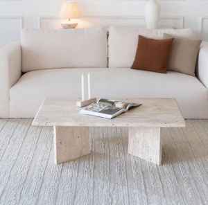 Mesa de Centro de Travertino – Mesa de Piedra Natural Hecha a Mano, Diseño Moderno Minimalista, Decoración Rectangular para Sala de Estar - Product Image 1