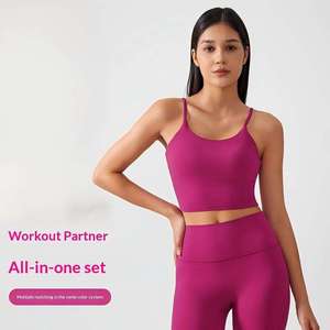 Conjuntos de Yoga Populares en Europa y América, Pantalones de Yoga Transpirables de Cintura Media para Mujer, Chaleco Deportivo, Ropa de Fitness de 2 Piezas, Ecológica - Product Image 1