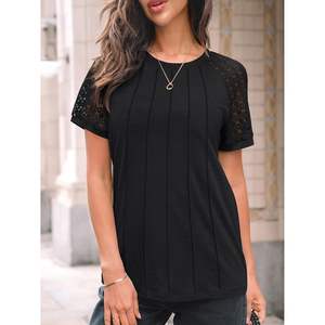 2025 Women's 2025 Fashionable Business Casual Dressy Knitted Summer T-Shirt Trendy Short Sleeve <b>Lace</b> <b>Tops</b> - Product Image 3