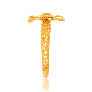 Squarish <b>Craft</b> Gold <b>Ring</b> Premium Gold Plated Floral <b>Ring</b> Beautiful Large Flower Centerpiece with Detailed Openwork Lattice <b>Ring</b> - Product Image 3