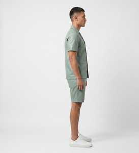 Women's Solid Green <b>Short</b> <b>Sleeve</b> <b>Button</b>-<b>Up</b> Collar Casual Tracksuit Breathable 100% Cotton Autumn Wear Skinny Fit Customizable - Product Image 3