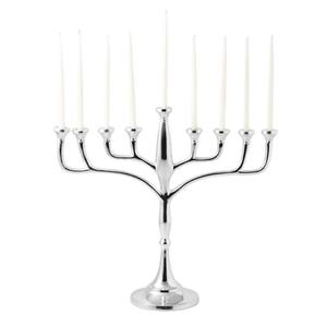 Ménorah élégante minimaliste en argent à neuf branches avec base en bois, porte-bougie moderne pour Hanouka juive - Product Image 6