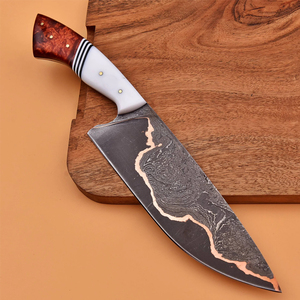 Premium Quality Copper Damascus <b>Carving</b> <b>Knife</b> With Long Elegant Blade And Wooden Handle For Roast Slicing And Serving - Product Image 1