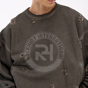 Sweat-shirt ras du cou effet vieilli, noir et camel, en molleton de coton épais, personnalisable avec logo, style streetwear, vente en gros - Product Image 6