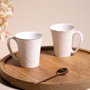 Embossed Pure White Ceramic Tea Cups Set of 2 - Product Image 6