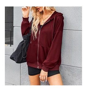 Nouveau design – Sweat à capuche zippé décontracté pour femme, 100 % coton, manches longues, col rond, épaules tombantes, couleur unie, confortable – Meilleur prix - Product Image 5
