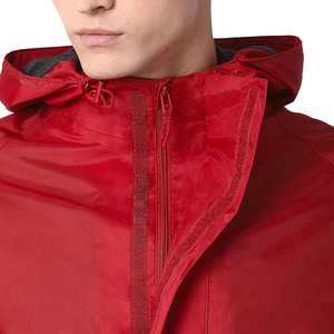 Men's Red Hooded Puffer <b>Jacket</b> Windproof Polyester Casual Autumn Wear Zipper Closure Regular Fit Solid Color - Product Image 3