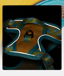 Adjustable Plaid Nylon <b>Dog</b> Harness Teal Yellow Medium Size Buckle Closure Fashion Style for <b>Dogs</b> - Product Image 5