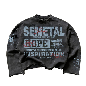 T-shirts personnalisés imprimés effet vieilli délavé à l'acide, en molleton bouclette 260 g/m², coupe ample, épais, pour hommes, à manches longues - Product Image 6