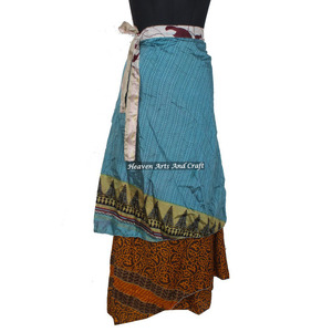 Robe-jupe vintage réversible en soie recyclée, style turban, pour la nuit, en soie indienne, idéale pour l'été – Fabrication artisanale - Product Image 3